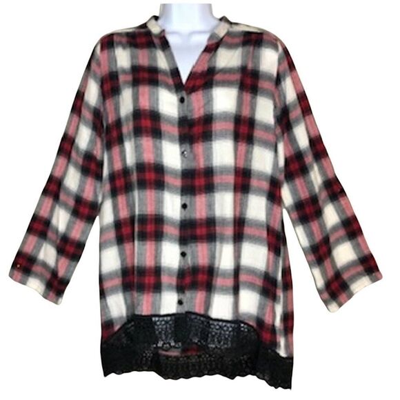 WALLPAPHER Light Flannel Shirt Lace Hem Sz L - Picture 2 of 7